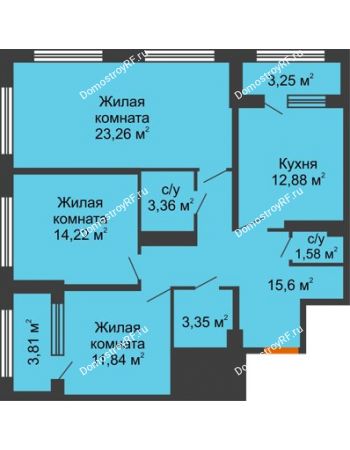 3 комнатная квартира 89,63 м² - ЖК Гран-При