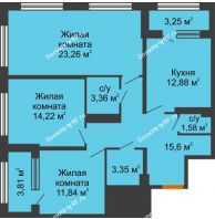 3 комнатная квартира 89,63 м², ЖК Гран-При - планировка