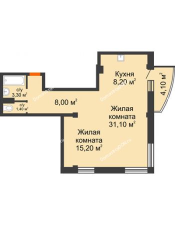 2 комнатная квартира 68,4 м² - ЖК Южная Башня