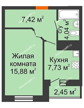 1 комнатная квартира 36,3 м² - ЖД Уютный дом на Березина