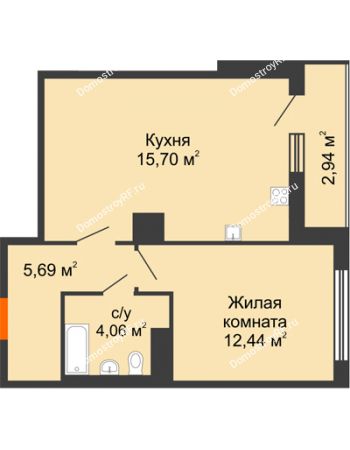 2 комнатная квартира 44,41 м² в ЖК intellect-Квартал (Интеллект-Квартал), дом 2 секция