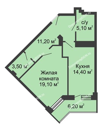1 комнатная квартира 56,4 м² - ЖК Крылья Ростова