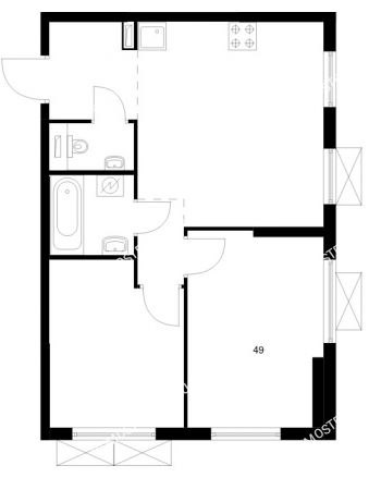 2 комнатная квартира 49 м² в ЖК Савин парк, дом корпус 8