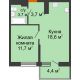 1 комнатная квартира 37,7 м² в ЖК Отражение, дом Литер 1.2 - планировка