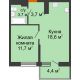 1 комнатная квартира 39 м² в ЖК Отражение, дом Литер 2.2 - планировка