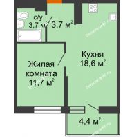 1 комнатная квартира 37,7 м² в ЖК Отражение, дом Литер 1.2 - планировка