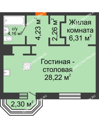 1 комнатная квартира 46,84 м² - ЖК Дом на Гребешке