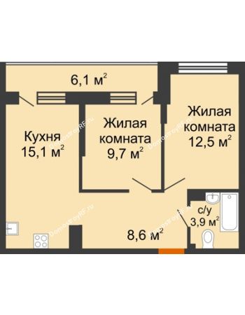 2 комнатная квартира 52,8 м² в ЖК Самолет, дом 4 очередь - Литер 22