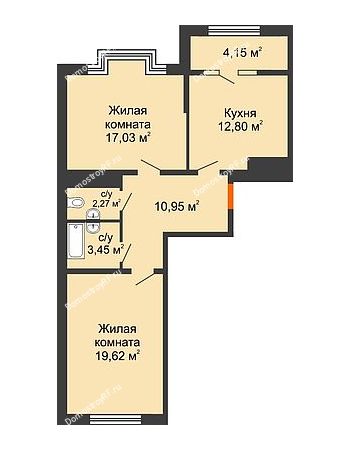 2 комнатная квартира 69,4 м² - ЖК Сердце