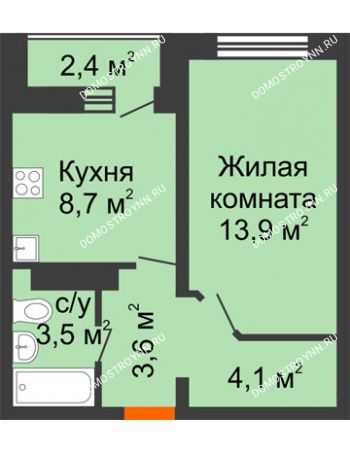 1 комнатная квартира 35 м² в ЖК Корабли, дом № 54