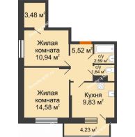 2 комнатная квартира 48,58 м² в ЖК Меридиан Юг, дом ГП-1 - планировка