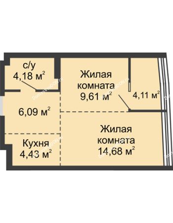 2 комнатная квартира 43,1 м² - ЖК Белый Ангел