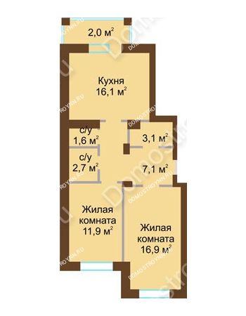 2 комнатная квартира 63,9 м² - ЖД по ул. Вольская