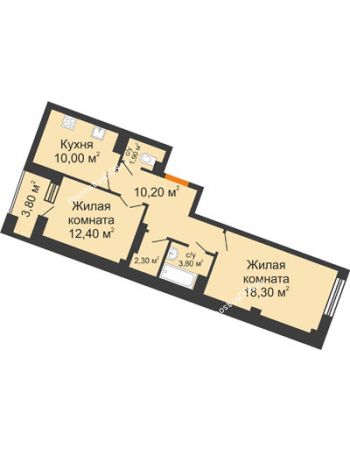 2 комнатная квартира 60,8 м² в ЖК Манхэттен О2, дом № 2