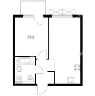 1 комнатная квартира 37,2 м² в ЖК Савин парк, дом корпус 3 - планировка