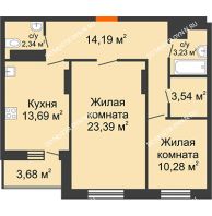 2 комнатная квартира 72,5 м², ЖК Командор - планировка
