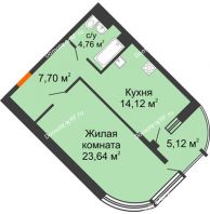 1 комнатная квартира 52,36 м² в ЖК Краснодар Сити, дом Литер 4 - планировка