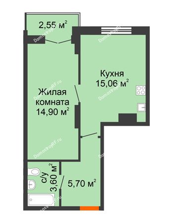 1 комнатная квартира 41,81 м² в ЖК Рассвет, дом № 8