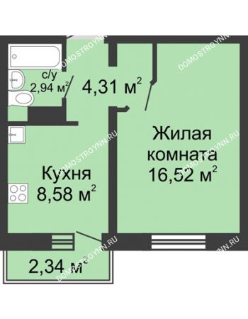 1 комнатная квартира 33,05 м² в ЖК Мончегория, дом № 3