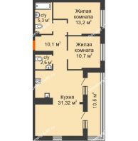 2 комнатная квартира 83,5 м² в ЖК Октябрьский, дом ГП-4 - планировка