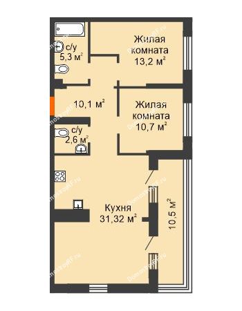 2 комнатная квартира 83,5 м² в ЖК Октябрьский, дом ГП-4