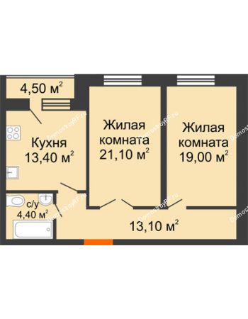 2 комнатная квартира 73,2 м² в ЖК Олимп, дом  Блок-секция 4А, 4Б, 4В, 4Г