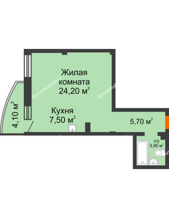 1 комнатная квартира 42,5 м² - ЖК Южная Башня