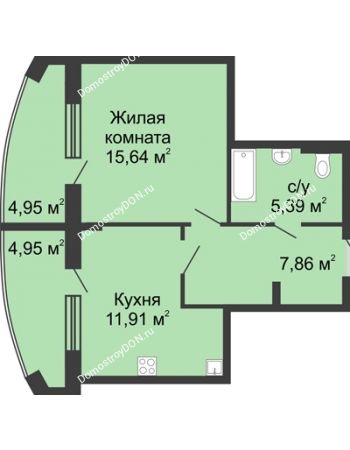 1 комнатная квартира 50,7 м² в ЖК Тихий Дон, дом № 4