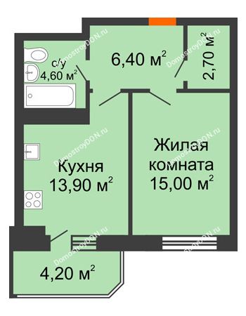 1 комнатная квартира 46,8 м² в ЖК Звездный-2, дом № 3