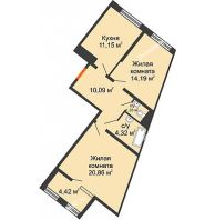 2 комнатная квартира 64,17 м², ЖК Сердце - планировка