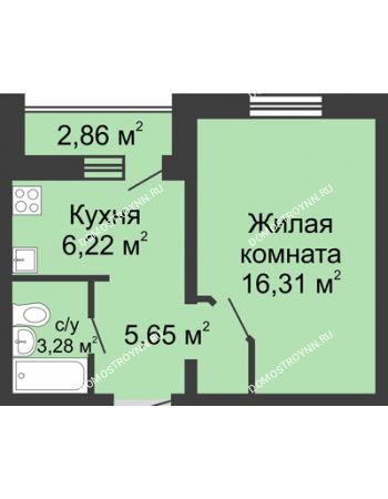1 комнатная квартира 31,46 м² в ЖК Бурнаковский, дом № 39