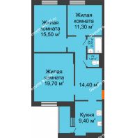 3 комнатная квартира 75,9 м² в ЖК 5 Элемент (Пятый Элемент), дом Корпус 5-7 (Монолит) - планировка