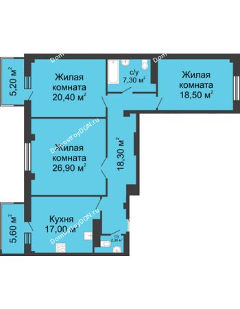 3 комнатная квартира 114 м² - ЖК Нахичевань