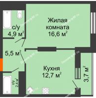 1 комнатная квартира 45,8 м², ЖК Космолет - планировка