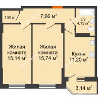 2 комнатная квартира 56,71 м² в ЖК Свобода, дом №2 - планировка