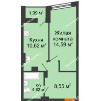 1 комнатная квартира 39,58 м² в ЖК Рубин, дом Литер 3 - планировка