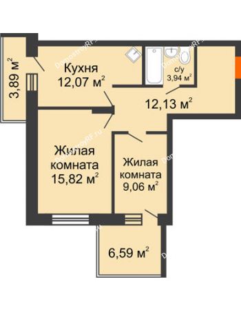 2 комнатная квартира 57,52 м² - ЖК Abrikos (Абрикос)