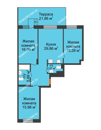3 комнатная квартира 92,59 м² - ЖК Шаляпин