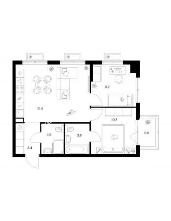 2 комнатная квартира 52,7 м² в ЖК Савин парк, дом корпус 9