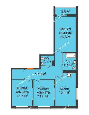 3 комнатная квартира 73,92 м² в Макрорайон Амград, дом № 4