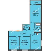 3 комнатная квартира 73,92 м² в Макрорайон Амград, дом № 4 - планировка