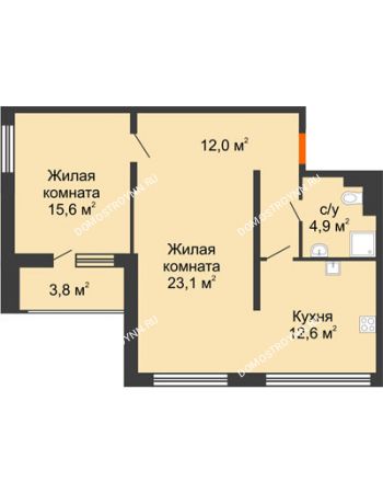 2 комнатная квартира 66,4 м² - ЖК Дом мечты