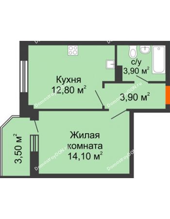 1 комнатная квартира 38,2 м² в ЖК Три Сквера (3 Сквера), дом № 32