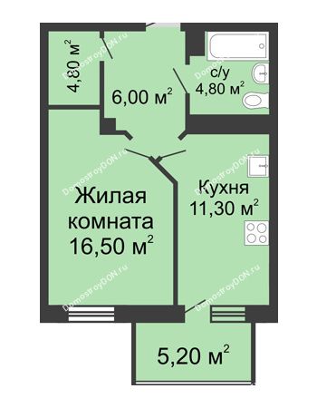 1 комнатная квартира 43,09 м² - ЖК Нахичевань