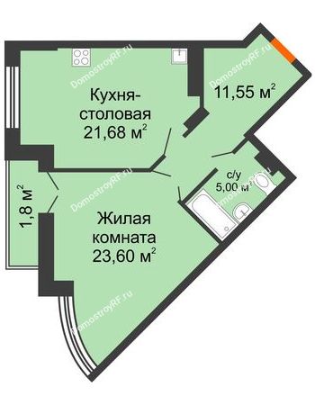 1 комнатная квартира 63,63 м² в ЖК Соборный, дом № 1