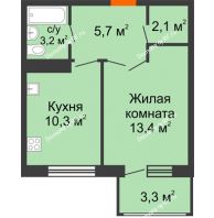1 комнатная квартира 35,7 м², ЖК Первая высота - планировка