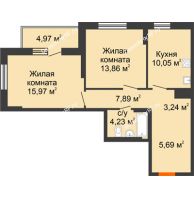 2 комнатная квартира 65,89 м² в ЖК Рассвет, дом № 4 - планировка