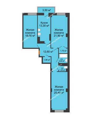 3 комнатная квартира 101,72 м² в ЖК Сокол Градъ, дом Литер 3 (6)