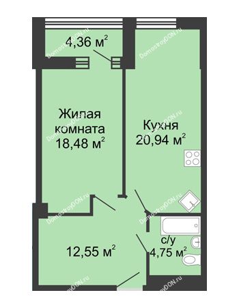 1 комнатная квартира 58,9 м² - ЖК Бристоль
