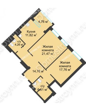 2 комнатная квартира 79,06 м² в ЖК Воскресенская слобода, дом №1